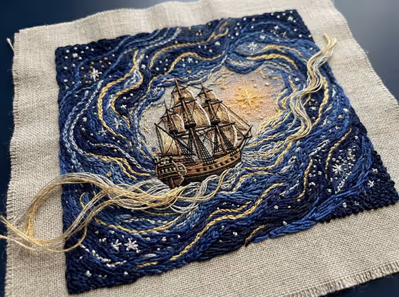 Embroidered Cosmic Voyage
