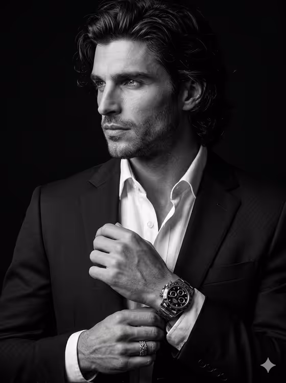Cinematic Black-and-White Suit Portrait template result
