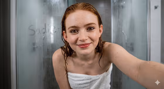Wet Bathroom Selfie template result