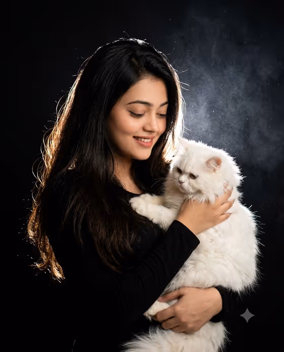 Cinematic Woman and Cat Portrait