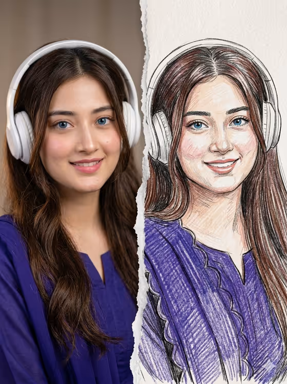 Split Photo and Sketch Portrait Effect