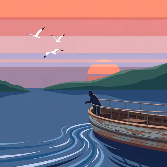 Fishing Boat Sunset Illustration template result