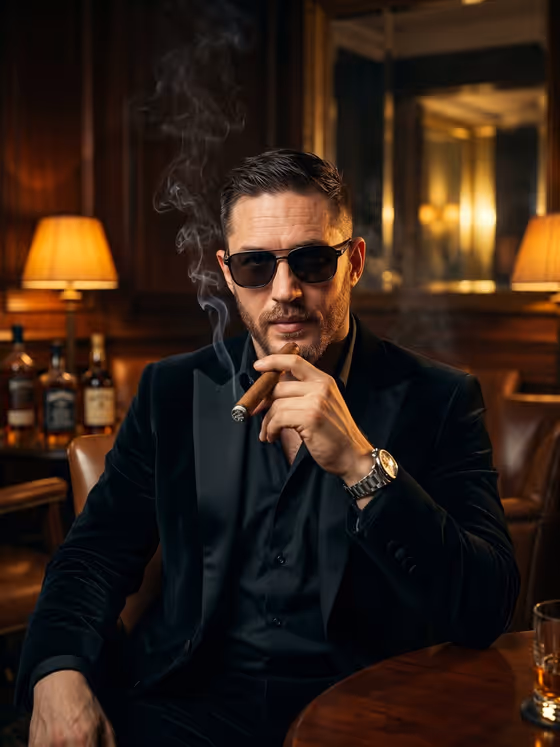 Cinematic Noir Crime Boss Portrait template result