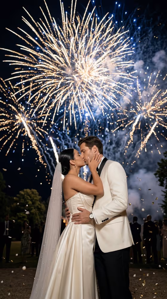 Firework Wedding Kiss