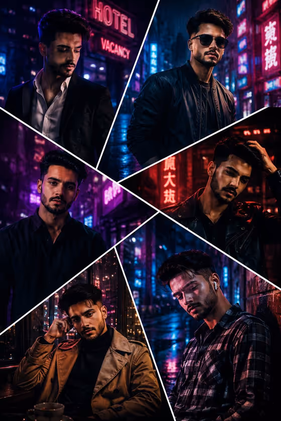 Cyberpunk Fashion Portrait Collage template result