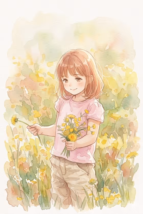 Anime Watercolor Girl with Butterflies