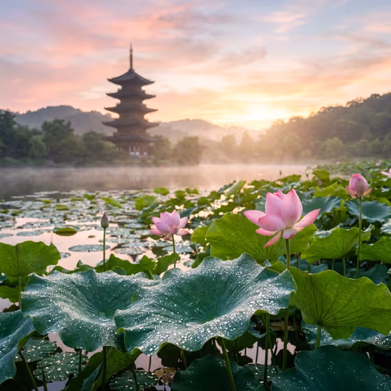 Dewy Lotus Sunrise Landscape