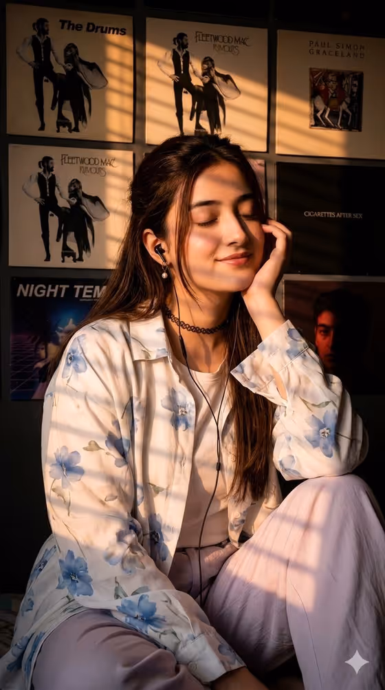 Cinematic Sunset Portrait with Vinyl Background template result