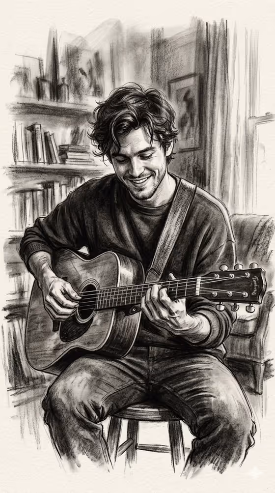 Charcoal Guitarist Portrait