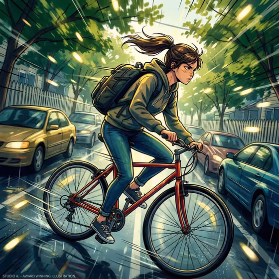 Girl Cycling City Illustration template result