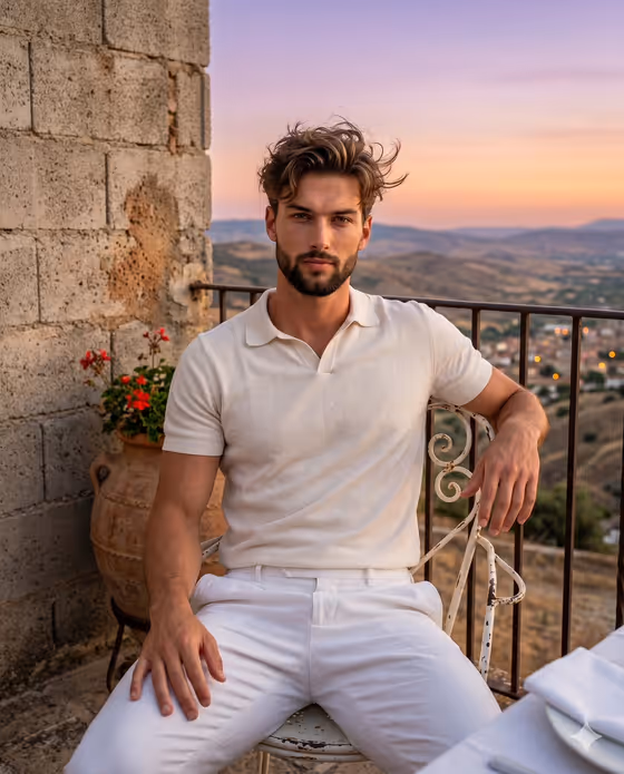 Mediterranean Twilight Terrace Portrait
