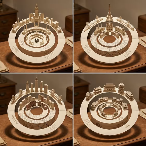 Concentric Papercraft City Installation