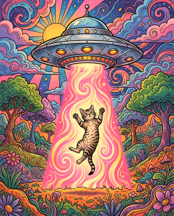 1970s Psychedelic Cat UFO Abduction