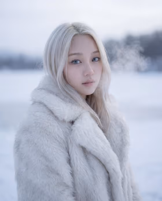 Cinematic Platinum Blonde Winter Portrait