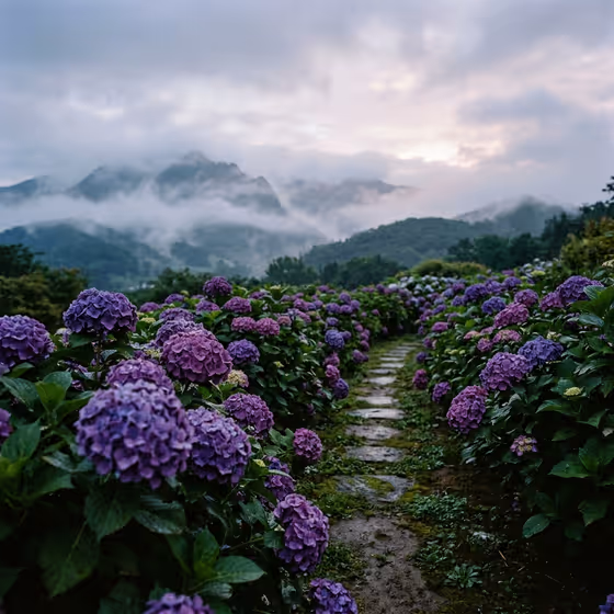 Misty Hydrangea Garden Landscape template result