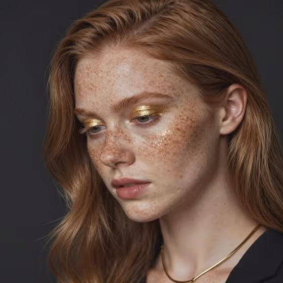 Freckled Model Gold Makeup Portrait template result