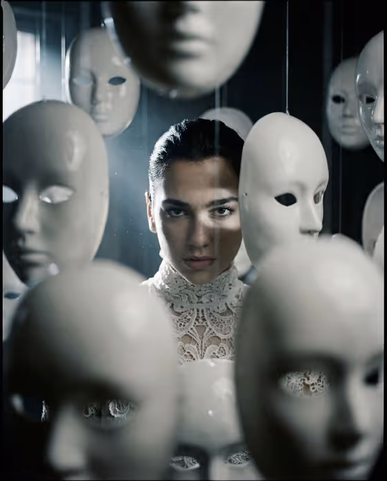 Surreal porcelain mask portrait