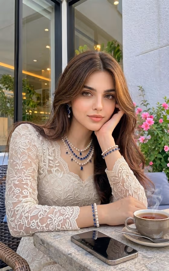 Elegant Lace Dress Cafe Portrait
