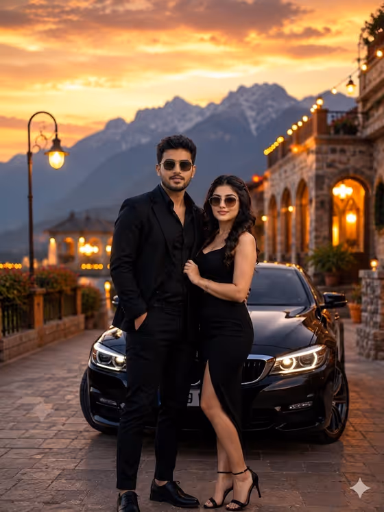 Fashion Photography Couple with Luxury Car