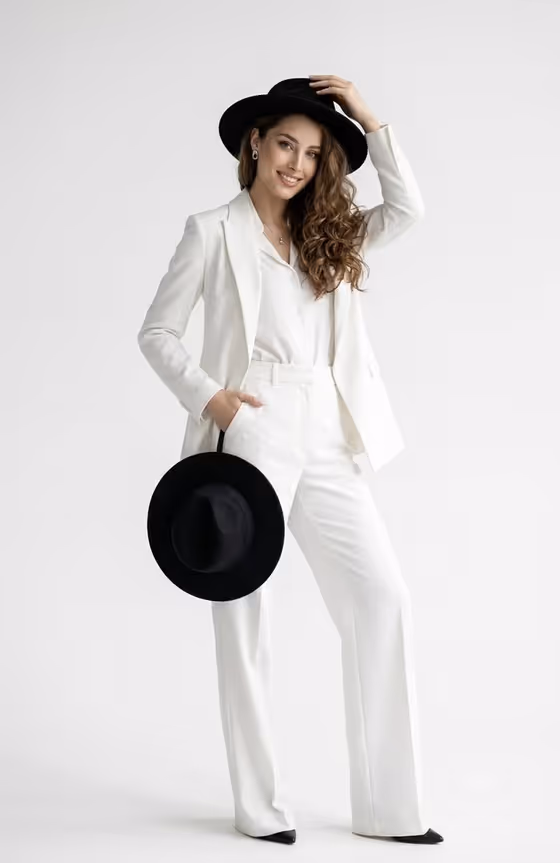 Elegant White Pantsuit Studio Portrait template result