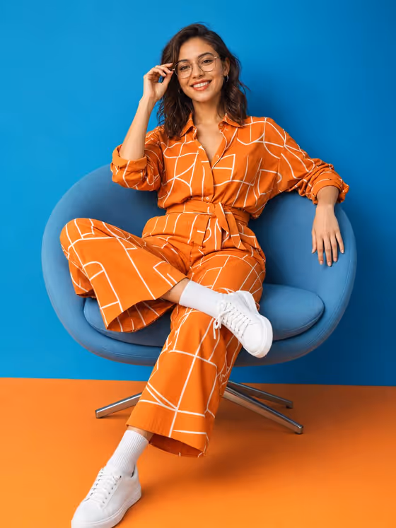 Patterned Orange Jumpsuit Fashion Lifestyle template result