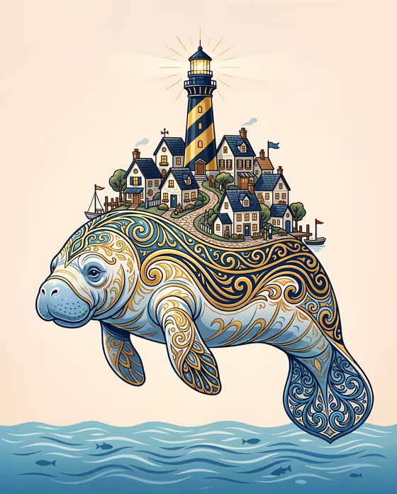 Majestic Manatee Village Illustration