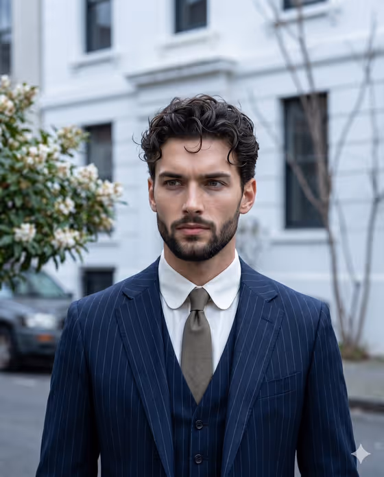 Sophisticated Urban Pinstripe Suit Portrait template result