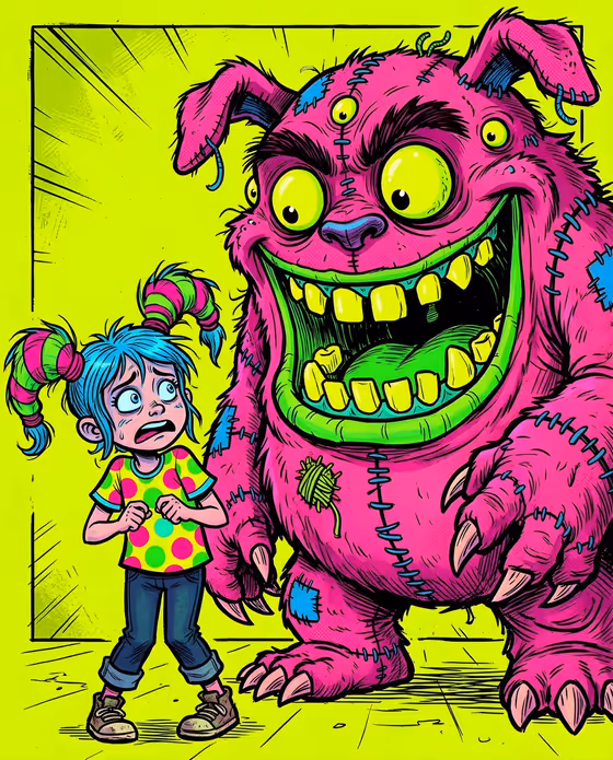 Fluorescent Comic Book Monster Encounter