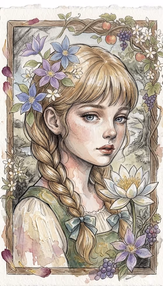Watercolor Floral Portrait of a Girl template result