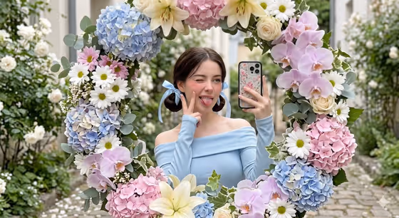 Floral Mirror Selfie template result