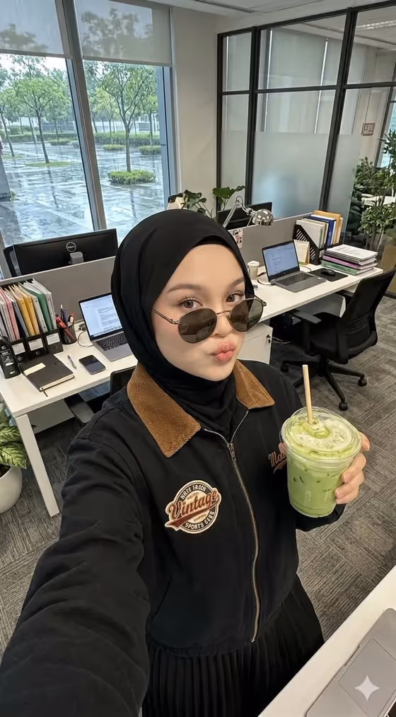 Office Hijab Selfie template result