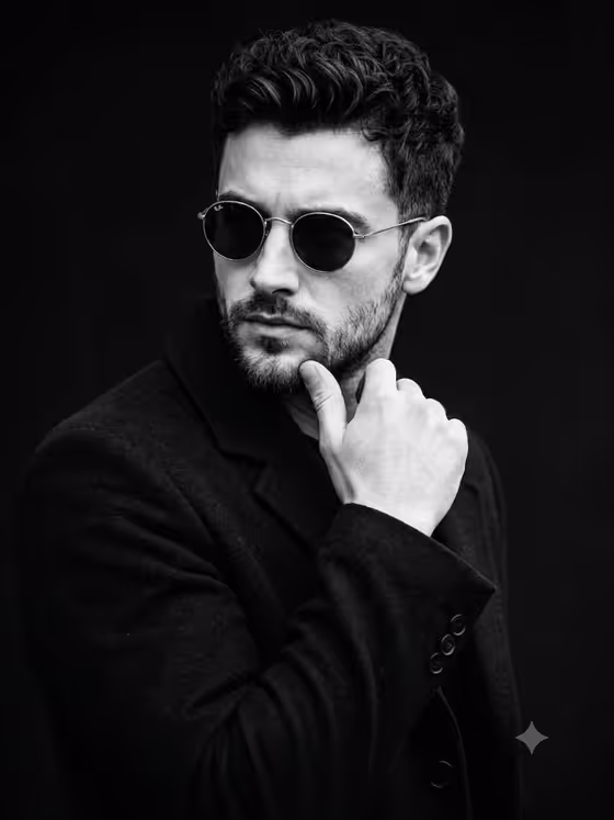 Cinematic Male B&W Studio Portrait template result