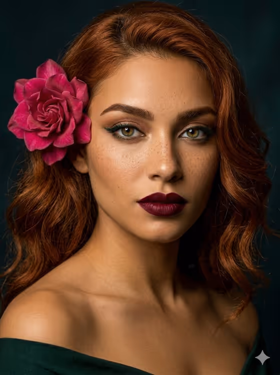 Auburn Portrait with Camellia Flower