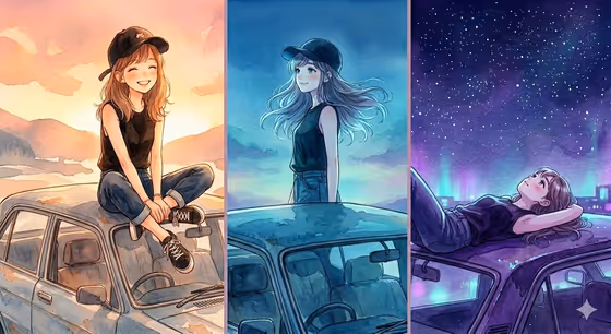 Anime Watercolor Triptych