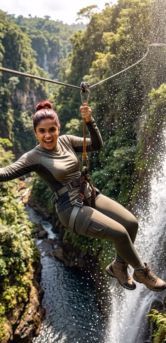 Waterfall Zipline Adventure Action Shot