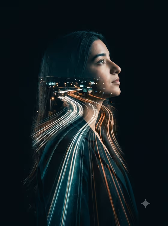 Double-Exposure Highway Portrait template result