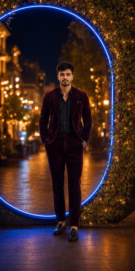 Luxury Velvet Suit Neon Portrait
