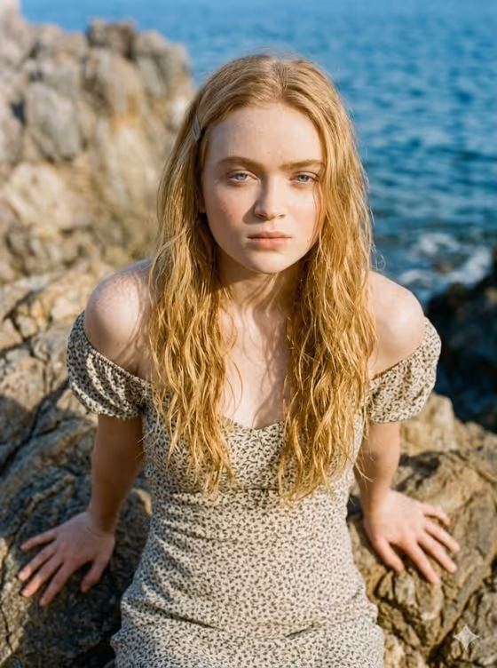 Serene Coastal Cliff Floral Portrait