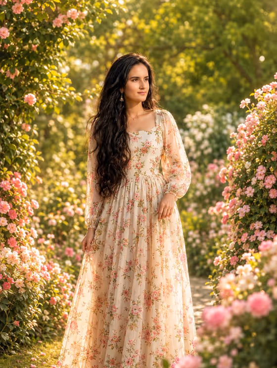 Photorealistic Woman in Floral Garden template result