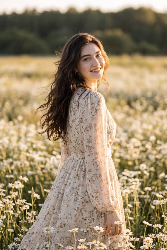 Golden Hour Daisy Field Portrait