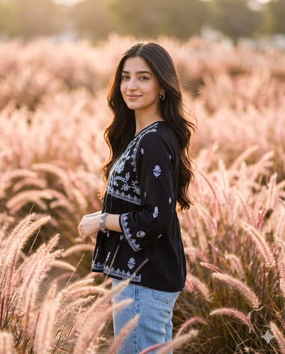 Cinematic Portrait in Pink Grass Field