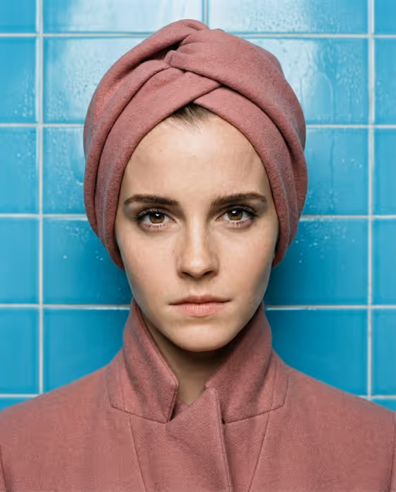 High-Concept Editorial Portrait in Dusty Rose template result