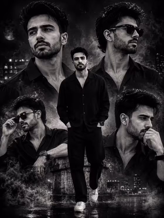 Cinematic Monochrome Portrait Collage template result