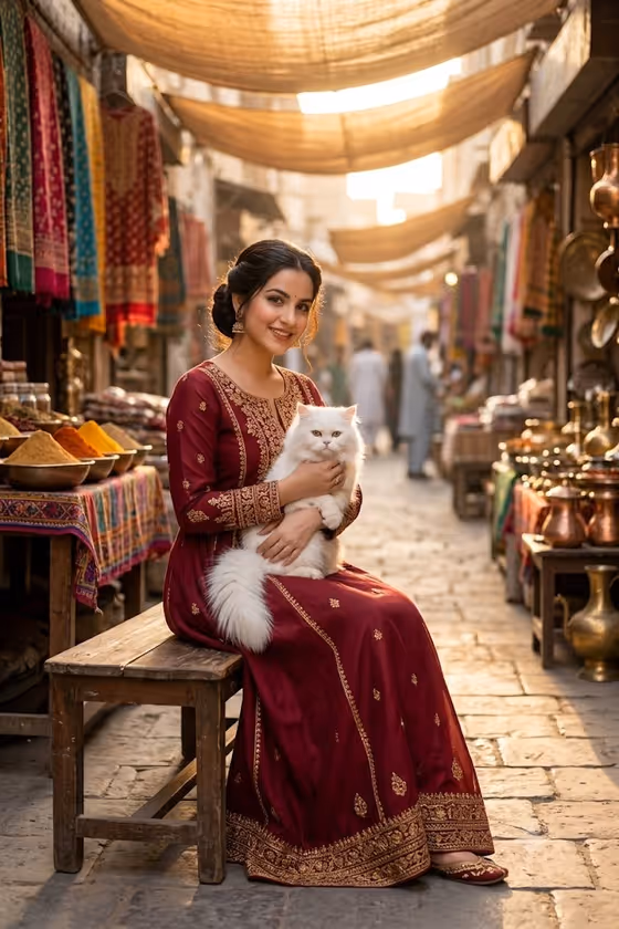South Asian Woman in Vibrant Bazaar template result