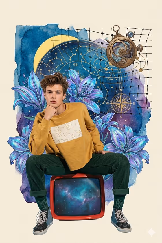 Retro Cosmic Watercolor Collage