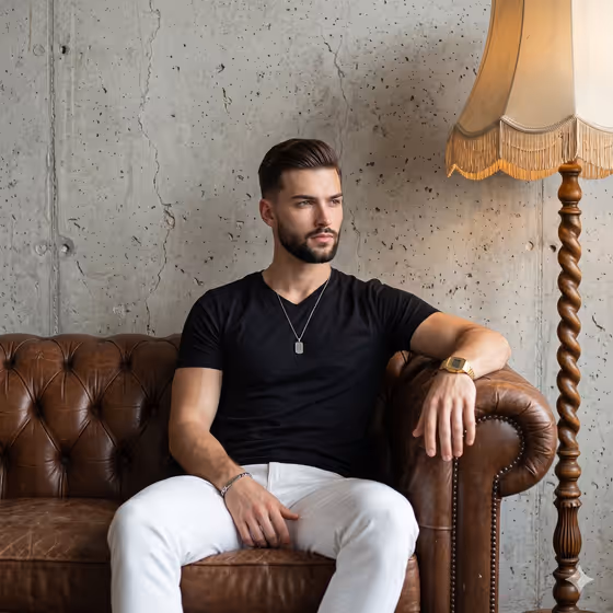 Man on Vintage Leather Sofa template result