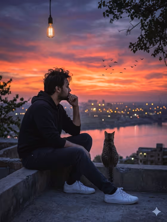 Melancholic Rooftop City Sunset